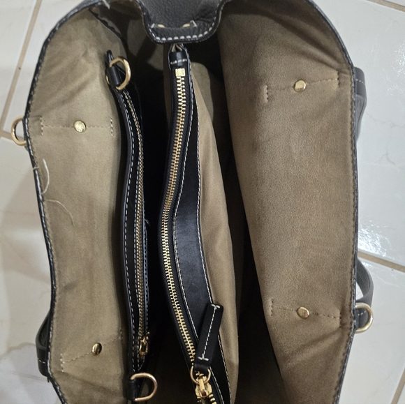 Francis Valentine Black Leather Tote Carryall Travel Minimalist With Pouch - Picture 5 of 7